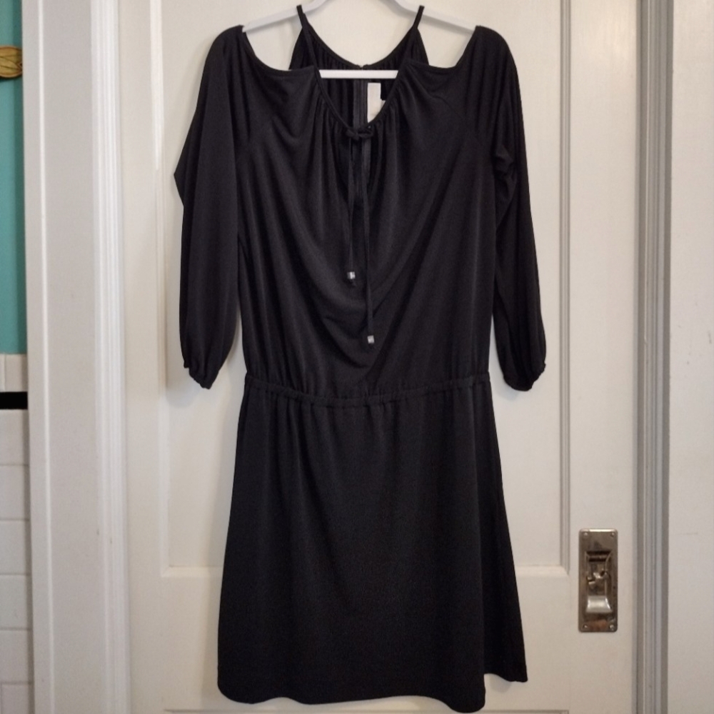 Michael Kors Black Cold Shoulder Long Sleeve Dress Women's Size L EUC